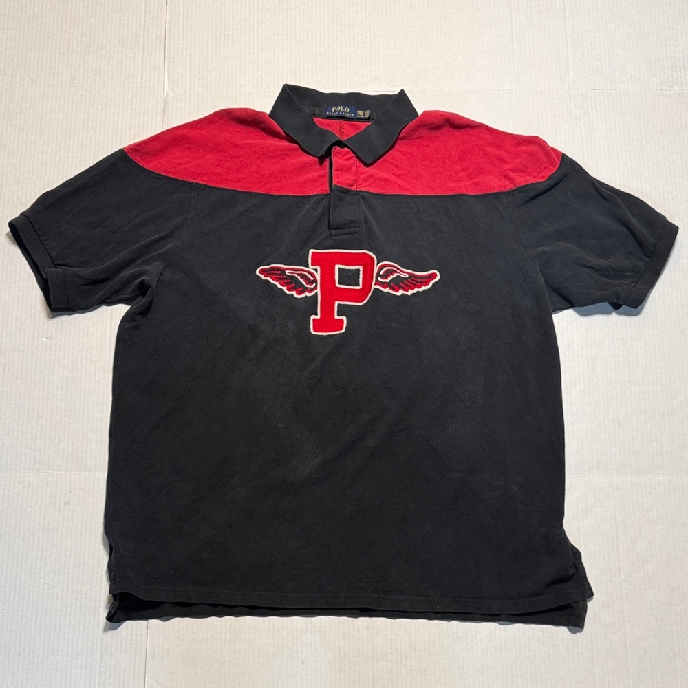 POLO Ralph Lauren Vintage?‎ Men's P-Wing Polo Shirt Black Red Pique Cotton 2XLT